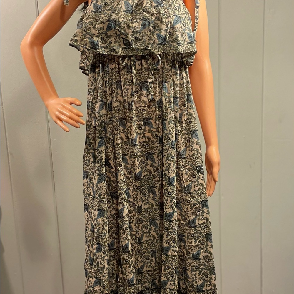 Floral Sleeveless Maxi Dress - Blue and Cream